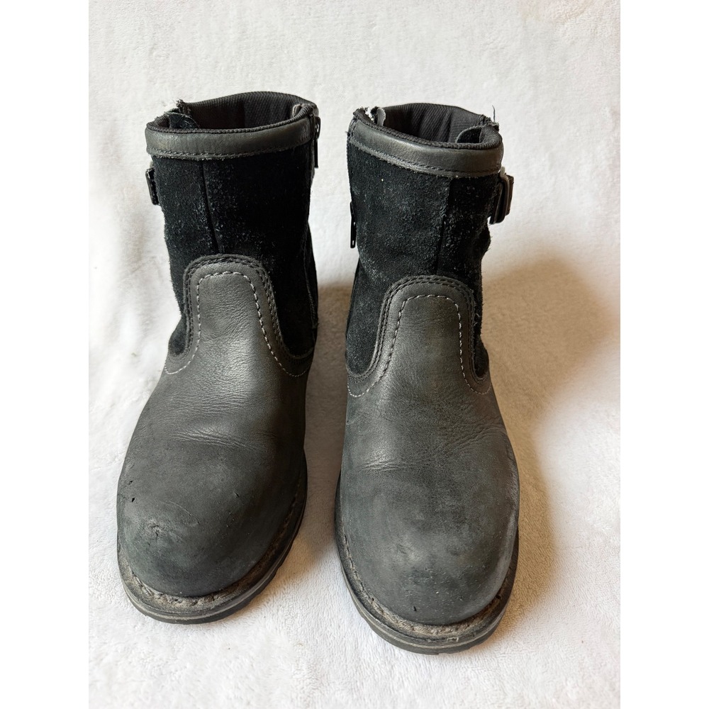 Caterpillar Ankle Boots Womens 9 Black Good Leather Suede Side Zip Buckle P90562